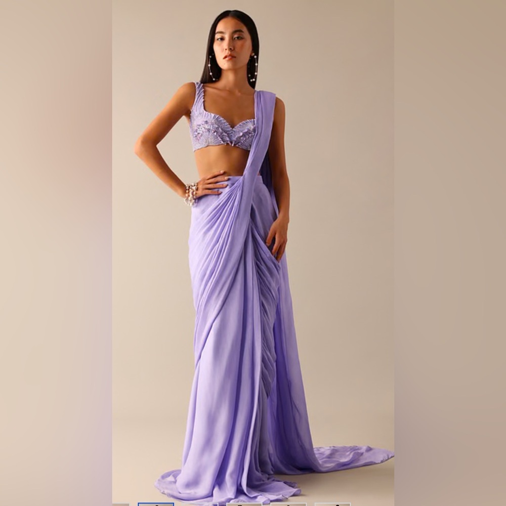 Kalki Purple Pre Pleated Saree with Pearl Embroidered Blouse
